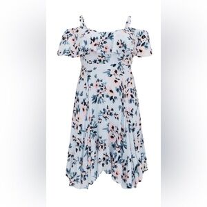 Torrid floral blue cold shoulder handkerchief hem sun dress size 4X
